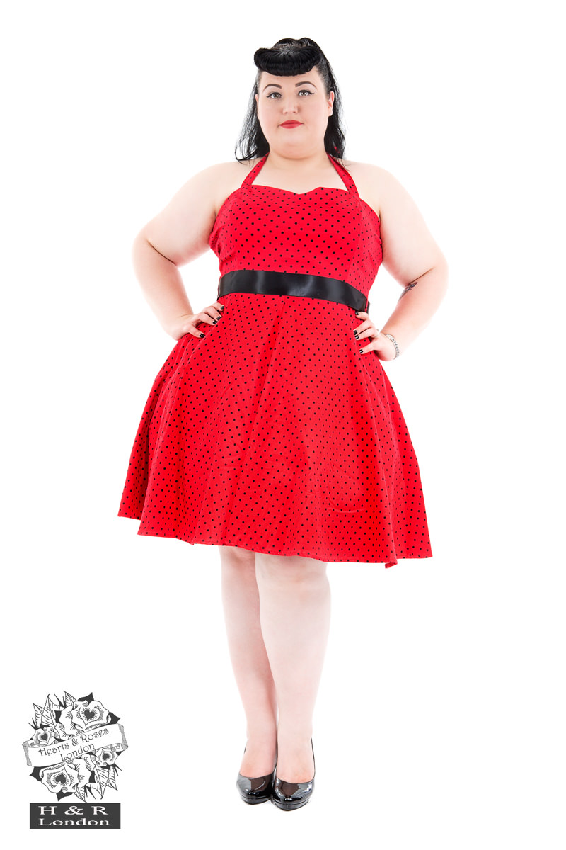 Red Black Small Polka Dot Swing Dress